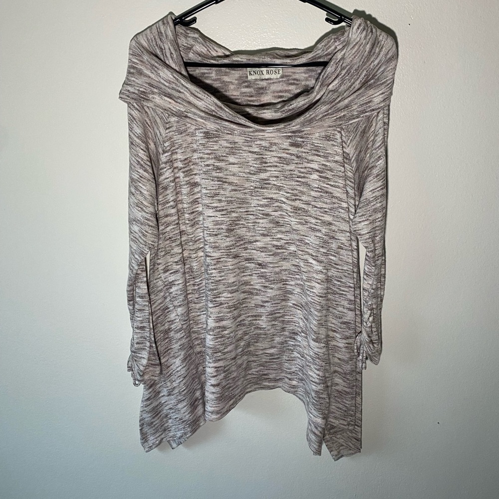 Knox Rose Womens Gray Heather Cowl Neck Asymmetrical Hem Pullover
